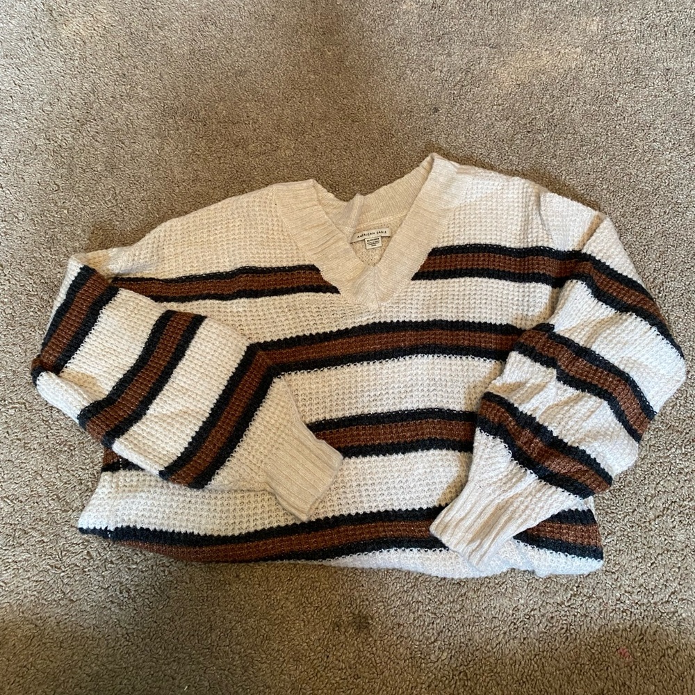 American Eagle V-Neck Striped Sweater Women's Size XS